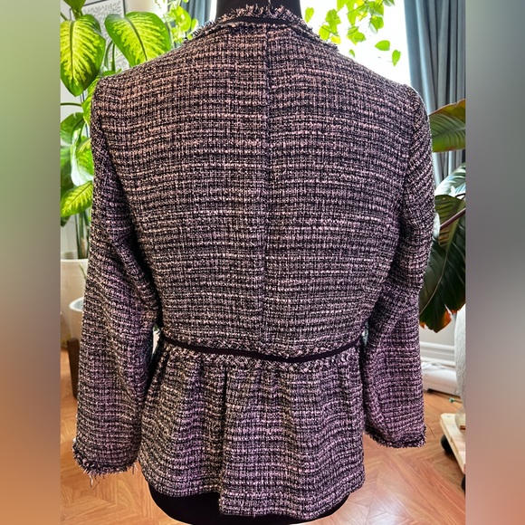 Zara Tweed Blazer, Buttonless, Black Piping, Small - Picture 11 of 12